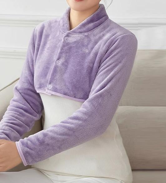 防寒 就寝 肩掛け ベスト 長袖 フランネル素材 暖かい 厚手 前開き ボタン レディース 睡眠 妊婦 産後ママ 授乳 冷え対策 大きいサイズ 無地 柄 紫 グレー