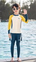 水着 セットアップ キッズ 男の子 日焼け対策 ラッシュガード ジップアップ 長袖 セパレート ストレッチ 大きいサイズ 速乾性 ゴーグル 水泳帽 海 プール 温泉 おしゃれ 黒 黄(4)