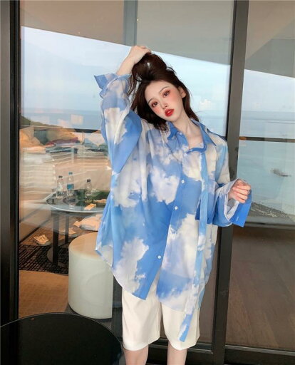 グラデーション シャツ 春夏 韓国 ルーズ 青空 白 雲 絞り染め 長袖 柔らかい カジュアル 普段使い レジャー ボタン 日焼け防止 オーバーサイズ グラデーション シャツ 春夏 韓国 ルーズ 青空 白 雲 絞り染め 長袖 柔らかい カジュアル 普段使い レジャー ボタン 日焼け防止 オーバーサイズ
