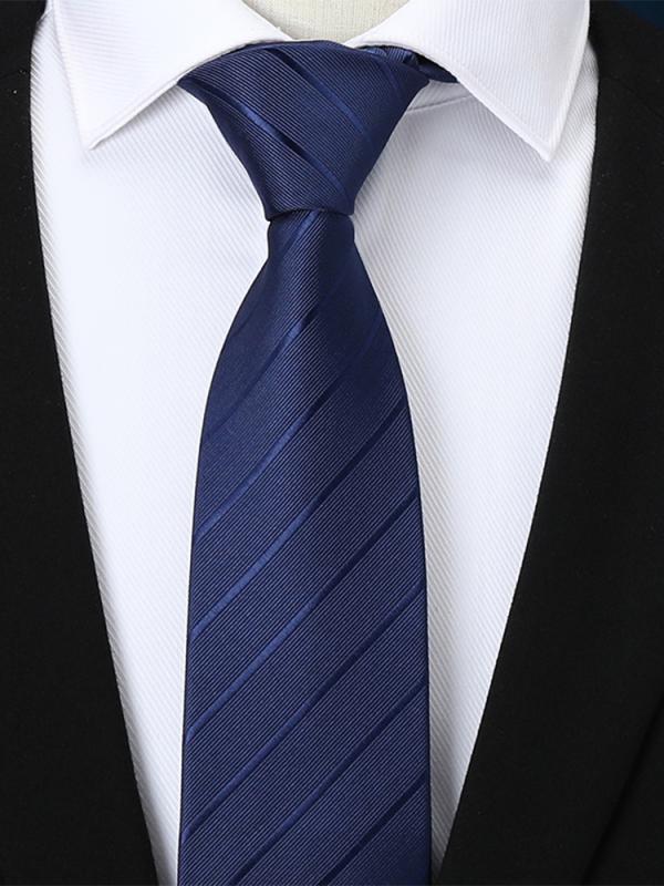 ビジネス ネクタイ メンズ 自動結び ラジエーター式 ブルー ストライプ 8cm 幅 結婚式 新郎 正装用