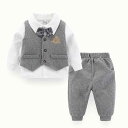 1歳 誕生日 服 男の子 2歳 3歳 ベビー 子供 春秋 セットアップ 綿 ベスト 長袖 シャツ パンツ 帽子 スナップボタン ウエストゴム ポケット 通気 ソフト フォーマル 英国風 パーティー 七五三 入園式 おしゃれ グレー