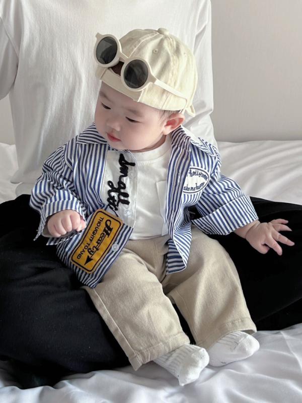 ベビー シャツ 襟付き 男の子 子供 1歳 2歳 3歳 韓国 春秋 トップス 綿 長袖 前開き ボタン パンツ お..