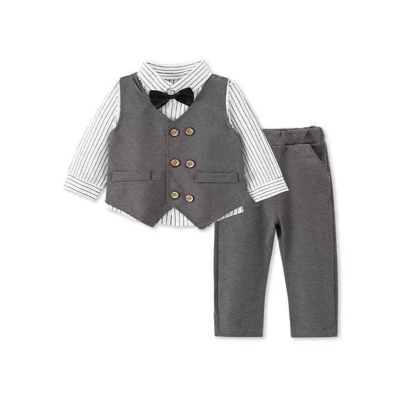 1歳 誕生日 服 男の子 2歳 3歳 ベビー 子供 春秋 セットアップ 綿 ベスト 長袖 シャツ パンツ ソフト 吸湿 通気 フォーマル パフォーマンス 七五三 入園式 おしゃれ 茶色 グレー