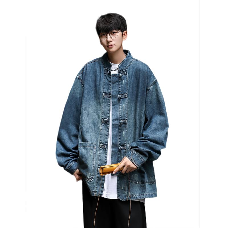 チャイナ ジャケット デニム メンズ 前開き おしゃれ 長袖 カジュアル スタンドカラー 中国風 レトロ ..