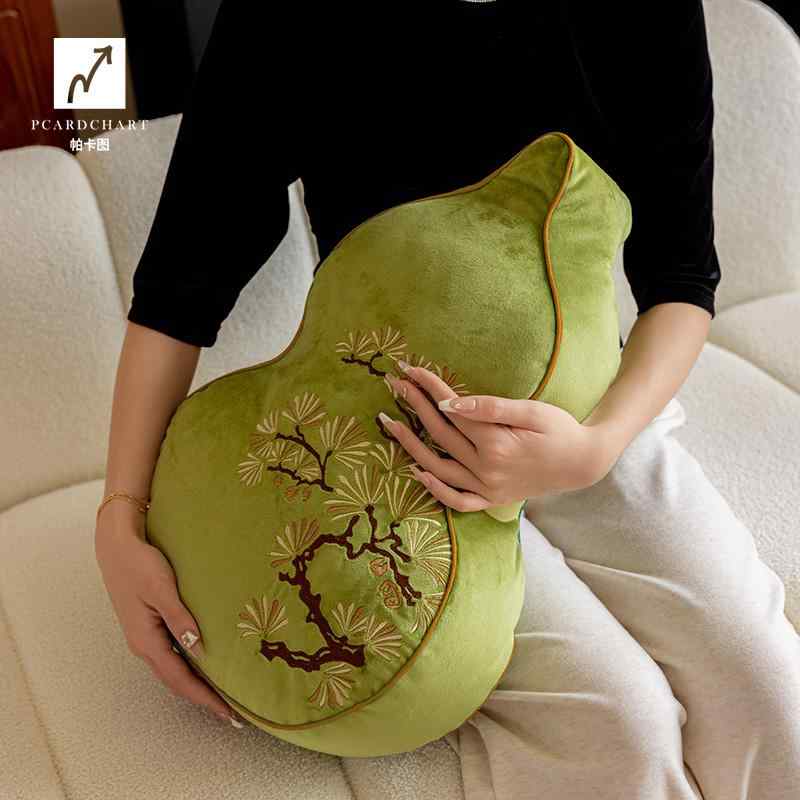 クッション 背もたれ チャイナ風 ひょうたん 柔らかい 枕 リビング ルーム ソファ 刺繍 松 綿 ふわふわ..