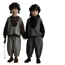 ベビー服 セットアップ 女の子 80 男の子 1歳 韓国 春秋 綿 ベスト ハーレムパンツ プルオーバー 兄弟 姉妹 お揃い 誕生日 写真撮影 お出かけ おしゃれ ストライプ 黒 カーキ(4)