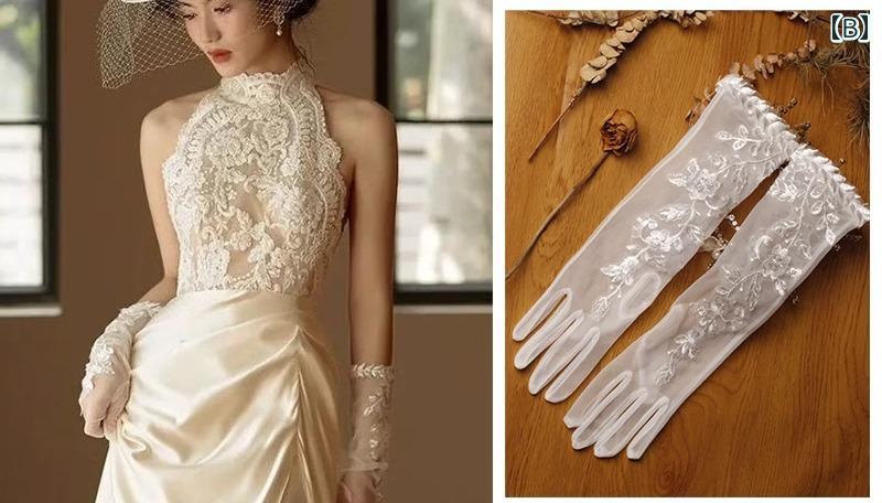 ウエディング グローブ 手袋 結婚式 花嫁 パーティー ダンス 写真撮影 装飾 小道具 サテン レース ショート 透かし ビーズ リボン フェザー レトロ 白