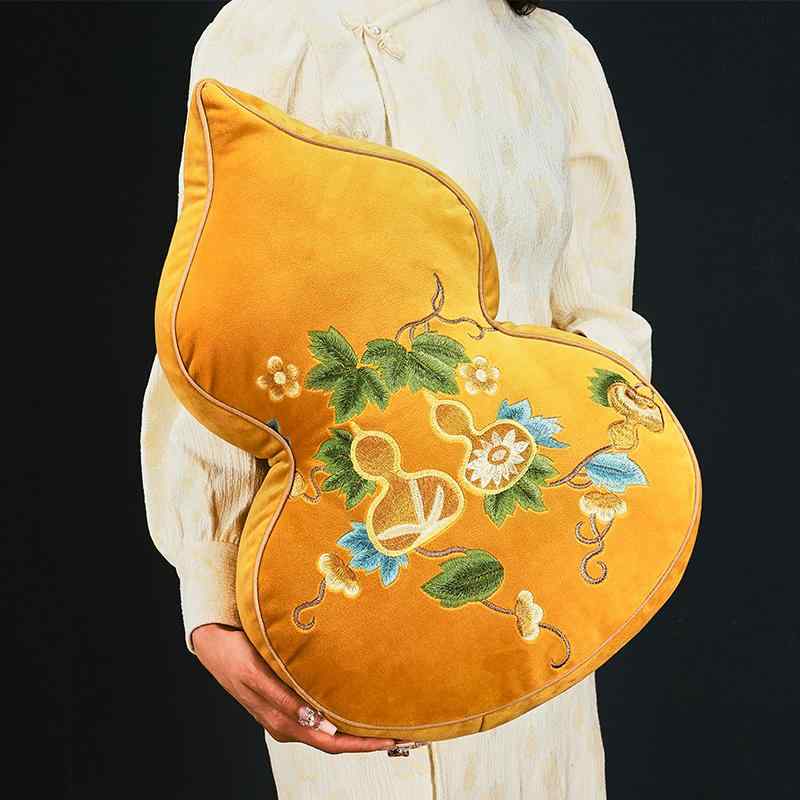 クッション 背もたれ チャイナ風 ひょうたん 柔らかい 枕 ソファ リビング ルーム 腰 おしゃれ 葉 ステ..