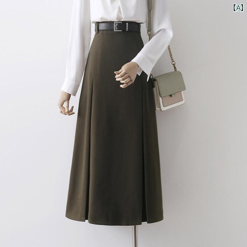 スカート レディース 秋冬 レトロ ストレート コーヒー 色 ウール ブレンド スーツ 通勤 ハイウエスト ミディ丈 Aライン