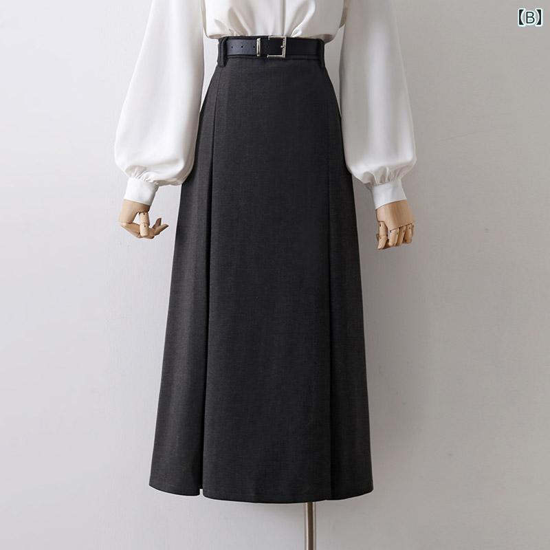 スカート レディース 秋冬 レトロ ストレート コーヒー 色 ウール ブレンド スーツ 通勤 ハイウエスト ミディ丈 Aライン