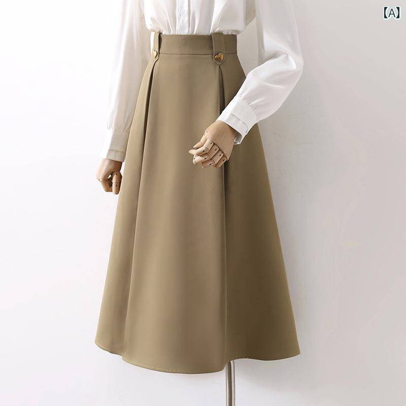 スカート レディース Aライン ベージュ ハイウエスト ミディ丈 春 シンプル スーツ風 ゆったり 体型カバー