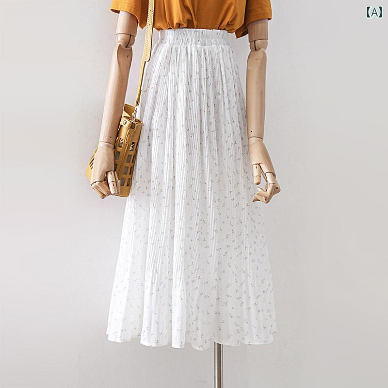 スカート レディース シフォン 花柄 プリーツ ロング 薄手 夏用 ゆったり フレア とろみ 落ち感 ミモレ丈
