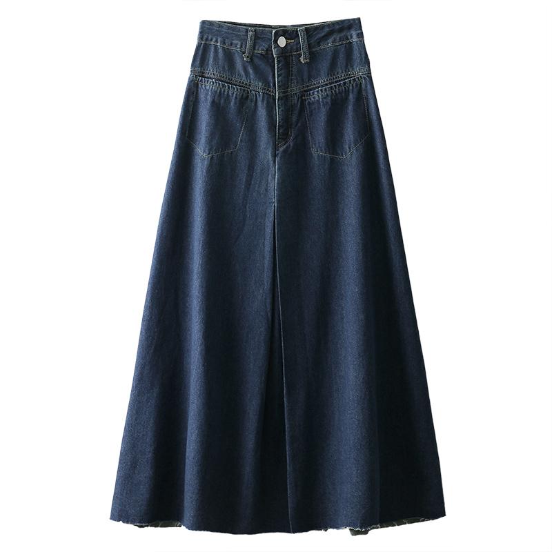 スカート レディース デニム ハイウエスト Aライン ミモレ丈 体型カバー 裾広がり 秋着 シンプル レトロ