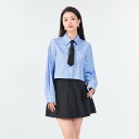 大きいサイズ シャツ 半袖 ストライプ ブルー 学院風 襟付き デニム スカート Aライン ブラック 夏 セットアップ 体型カバー レディース