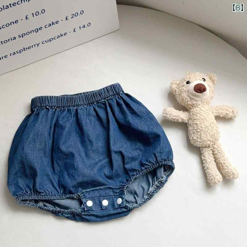 ベビー服 パンツ デニム ショート丈 夏 女の子 バルーン 股下 スナップ 動きやすい...