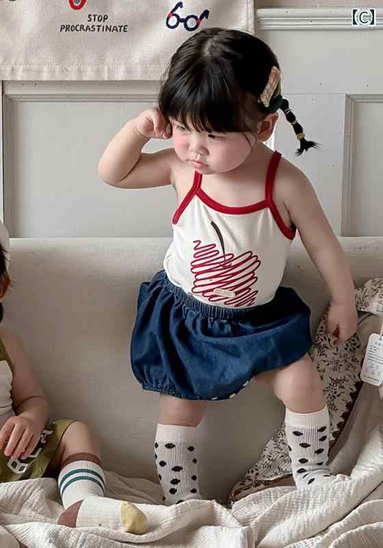 ベビー服 パンツ デニム ショート丈 夏 女の子 バルーン 股下 スナップ 動きやすい...