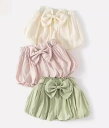 ベビー服 パンツ 子供 花びら バルーン ショート丈 夏 薄手 女の子 ゆったり ストレッチ ウエストゴム リボン付き おしゃれ 無地 緑 ピンク 白