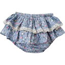 ベビー服 パンツ 女の子 コットン レトロ 花柄 フリル 裾レース スカパン ショート丈 ウエストゴム かわいい カジュアル 動きやすい 青 アプリコット ピンク