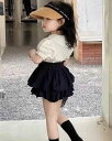 子供服 パンツ 女の子 フリル バルーン ショート 黒 半袖 白 トップス 夏 セットアップ おしゃれ シンプル 上品 お出かけ ウエストゴム