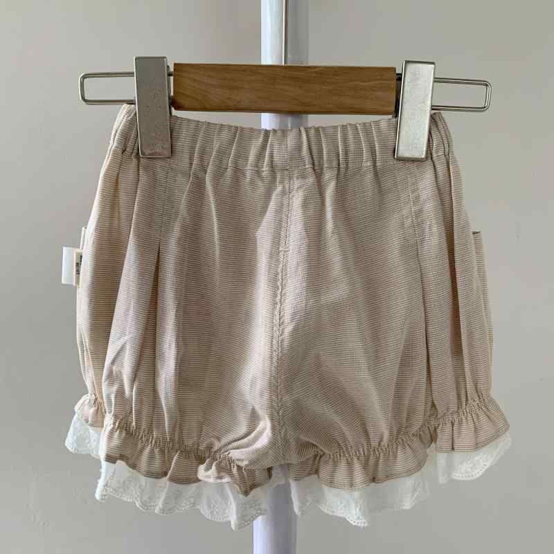 子供服 パンツ 女の子 夏 ショート バルーン コットン 通気性 ウエストゴム 裾レース おしゃれ シンプル カジュアル 動きやすい 普段使い アプリコット