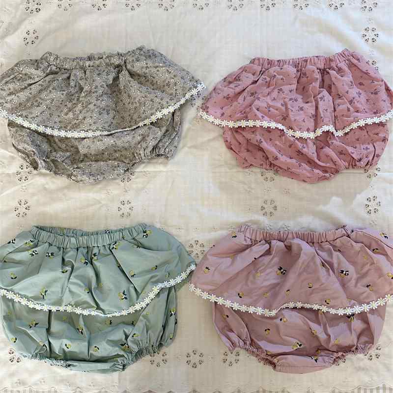 ベビー服 パンツ 女の子 フリル バルーン ショート 夏 綿 ウエストゴム ゆったり 花柄 裾レース かわい..