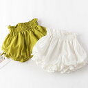 ベビー ブルマ 女の子 子供 かぼちゃパンツ 春夏 綿 ウエストゴム リボン ショート 通気 薄手 ソフト カジュアル かわいい シンプル 緑 白