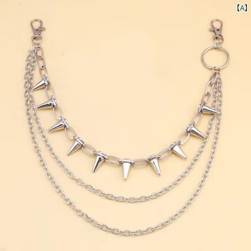 ズボン チェーン メンズ レディース シルバー メタル 棘 オーバル 3連 ウォレット 落下防止 ウエスト ベルト 装飾 アクセサリー ジーンズ パンツ スカート おしゃれ かっこいい ヒップホップ パンク ロック アメカジ グランジ Y2K