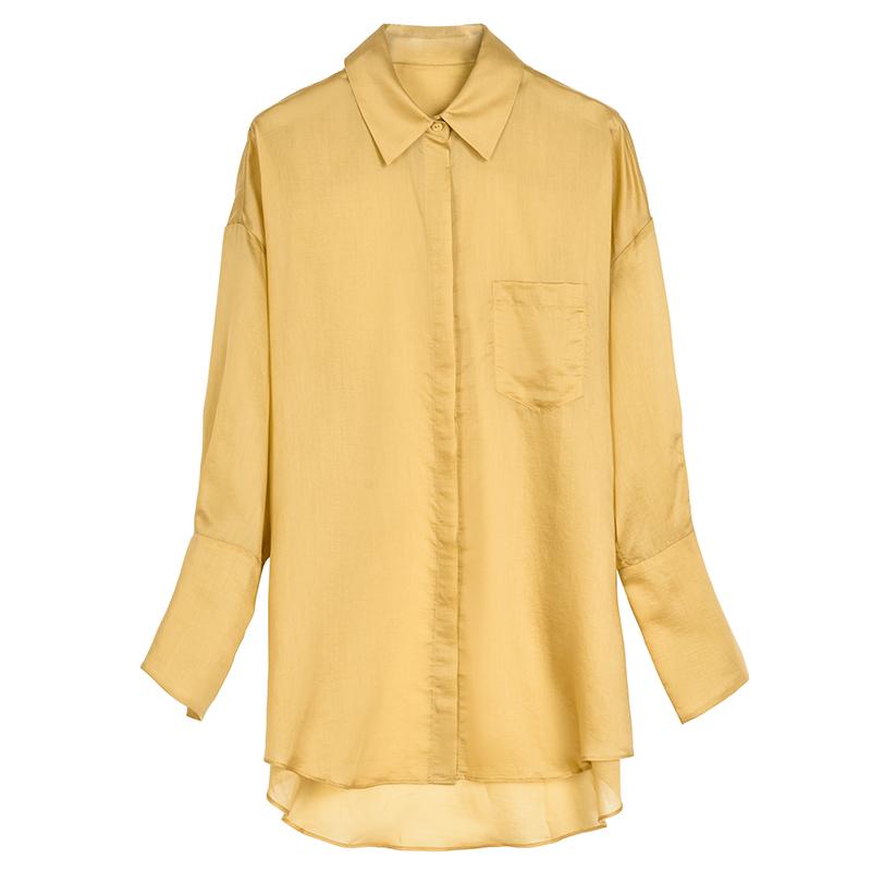 シャツ レディース おしゃれ 長袖 イエロー 明るい 涼感 夏 薄手 透け感 柔らかい 通気性 日除け ゆったり フロントボタン ルーズフィット バックカジュアル