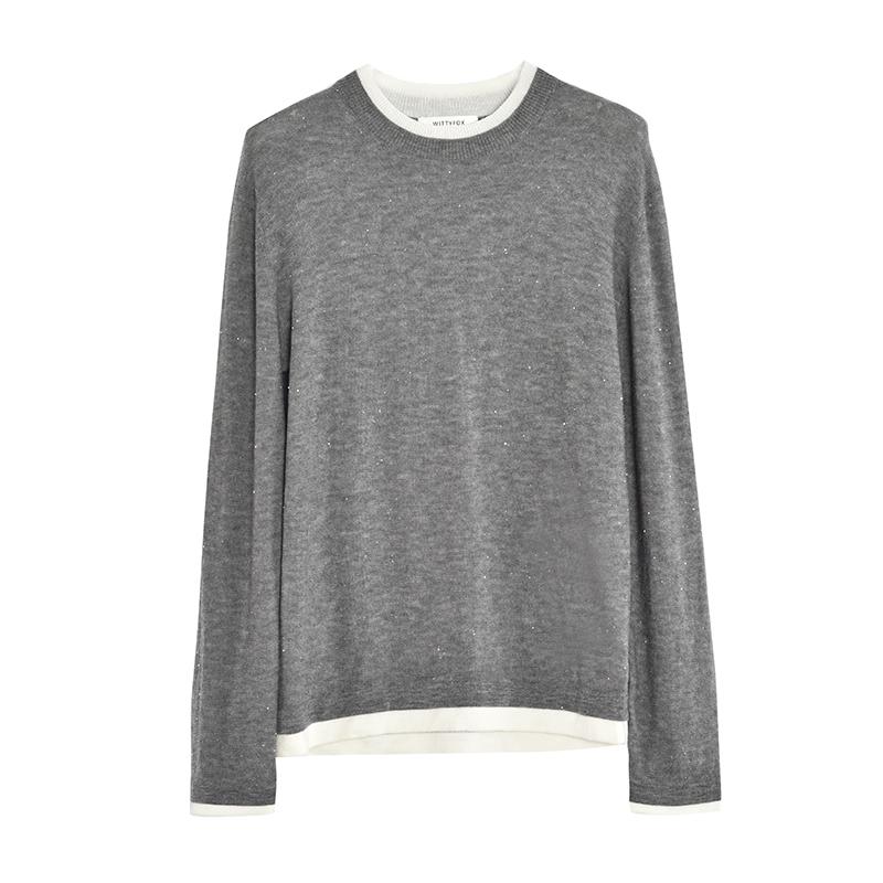 Tシャツ レディース かわいい ドイツ インポート ウール スパンコール トップス フェイク レイ# ストライプ ニット