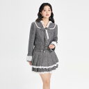 セットアップ レディース かわいい 大きいサイズ グレー フリル 花柄 秋冬 ジャケット スカート 長袖 ショート丈 カジュアル フェミニン