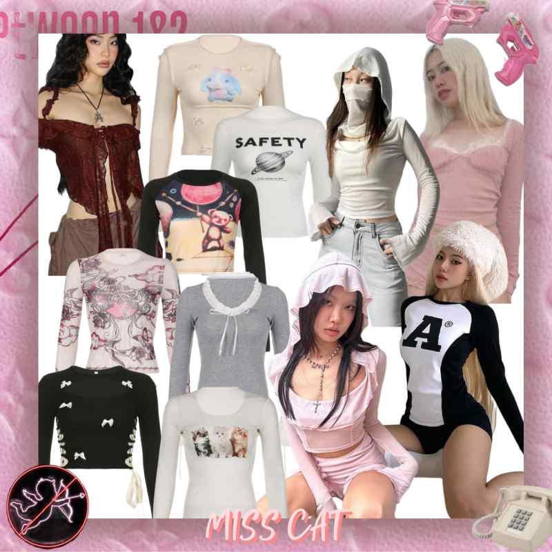 Rakuten - ロンT レディース おしゃれ Y2K セクシー 長袖 Tシャツ ヴィンテージ風 ガーリー トップス かわいい ストリート 春秋 ルーズフィット カジュアル シンプル