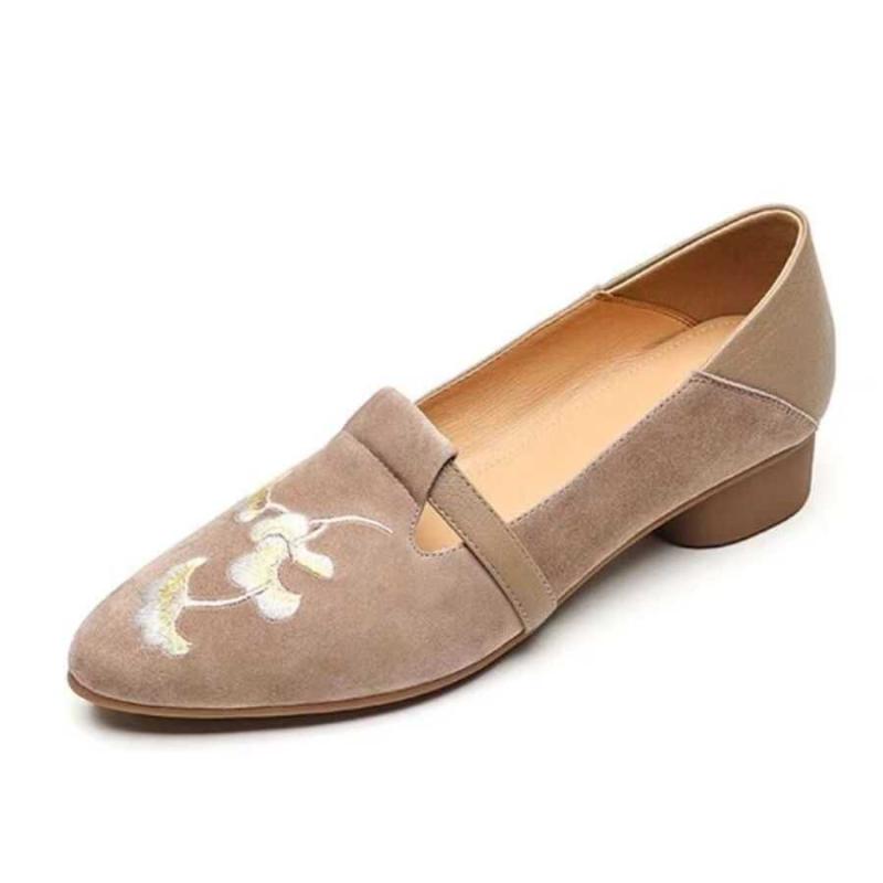 ローヒール パンプス レディース 中国風 レトロ スエード ポインテッドトゥ チャンキーヒール フラットシューズ 刺繍 漢服 チャイナドレス マダム シニア 母の日 プレゼント カジュアル エレガント 黒 ピンク 花柄