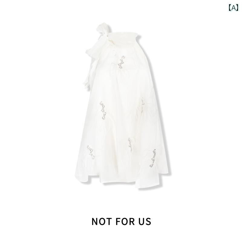 ワンピース レディース おしゃれ ホルターネック タイ フェザー ドレス ノースリーブ 白 シフォン 夏