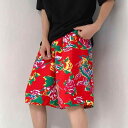 ショートパンツ メンズ 花柄 波 夏 薄手 速乾性 ビーチ ルーズ カジュアル スポーツ 個性的 レジャー 涼しい 白 Tシャツ 大きいサイズ 赤 黒(4)