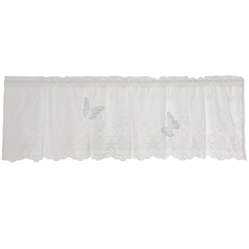 カフェカーテン おしゃれ インテリア 遮光 防塵 目隠し 間仕切り キャビネット 本棚 ドア 寝室 浴室 出窓 装飾 ポール 花柄 蝶 スパンコール 刺繍 アメリカン バタフライ 綿 キッチン 白