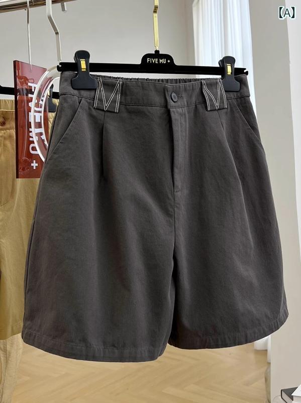 ショートパンツ メンズ レトロ カジュアル ワーク シンプル ルーズ 夏 ワイドレッグ 薄手 レジャー 普段使い 大きいサイズ グレー おしゃれ