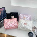 メイク道具 収納 ポーチ レディース 韓国 大容量 学生 洗面 携帯用 光沢 おしゃれ 上品 普段使い カジュアル 長方形 ジッパー 菱形柄 黒 白 ピンク