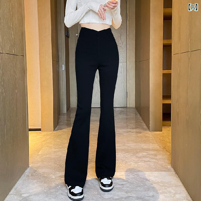 パンツ レディース おしゃれ ハイウエスト 微フレア 暖かい 冬用 スリム 脚長 効果 力 ブラック カジュアル 併せやすい