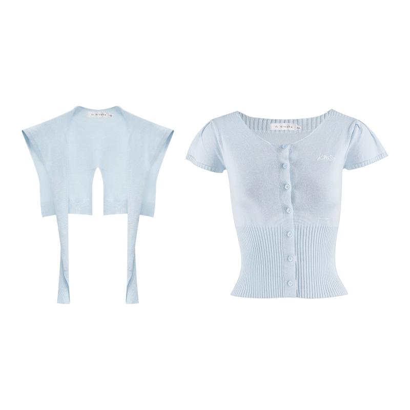 セットアップ レディース おしゃれ 承認 夏 着替え 刺繍 ニット 半袖 ショール