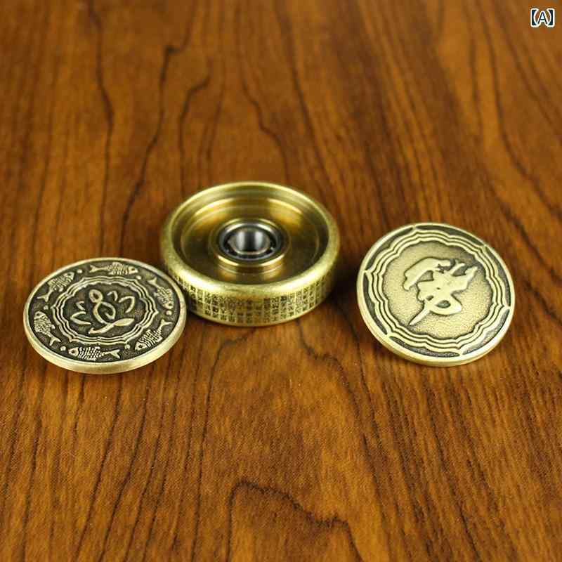真鍮 置物 金属 メンズ インテリア ハンドスピナー 回転 おもちゃ ストレス解消 仏教 チャイナ風 ラウンド ハンマー 般若心経 双魚八卦 麻雀牌
