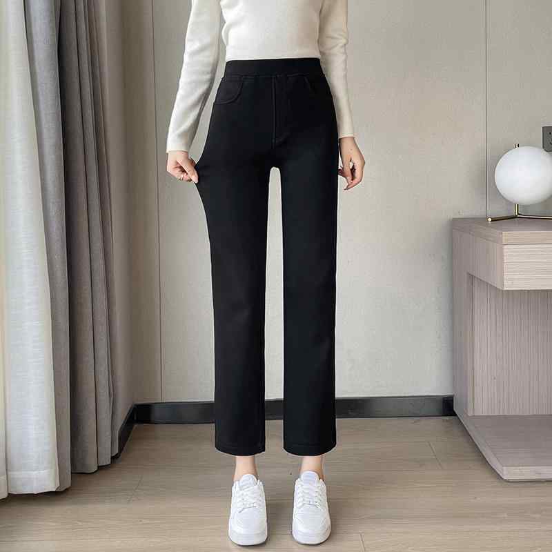 Other - レギパン レディース おしゃれ 冬用 裏起毛 ストレート パンツ レギンス クロップド 黒 暖かい 着痩せ カジュアル