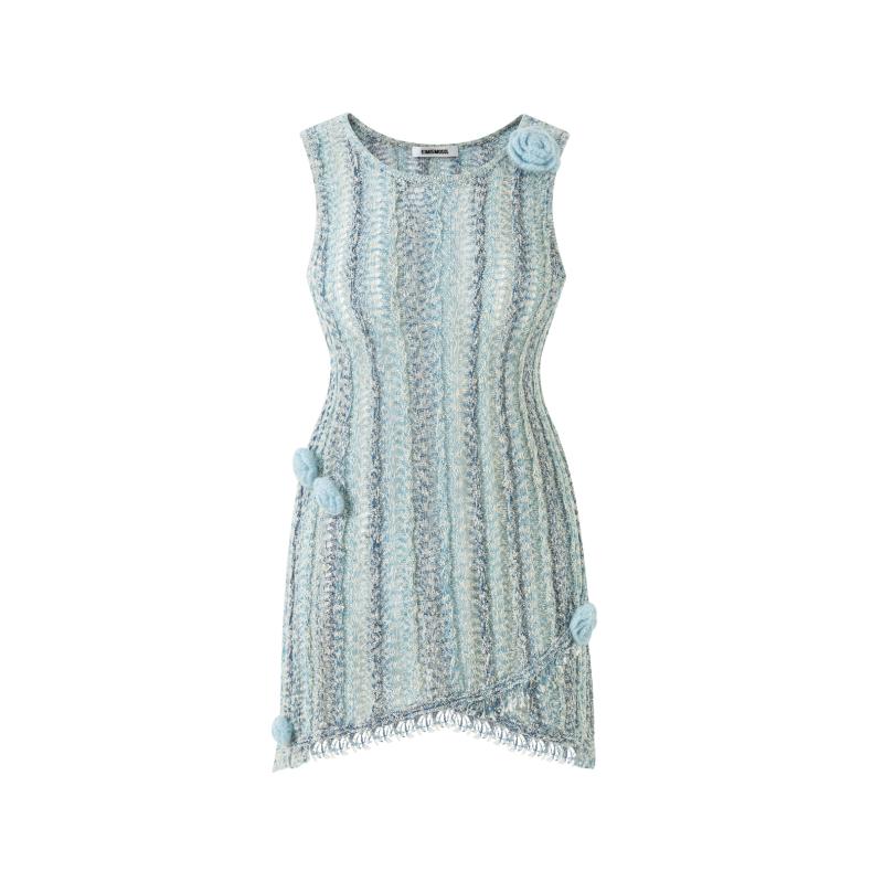 ニット ノースリーブ セーター 夏トップス かぎ編み ライトグレー シンプル