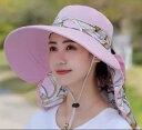 農作業 帽子 レディース 夏 日焼け防止 防風 ほこりよけ つば広 顔 首 保護 コットン リネン 畑 アウトドア 自転車 おしゃれ チェーンフラワー柄 ピンク...