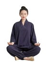 坐禅 服 ユニセックス 中国風 セットアップ ウエストゴム 七分袖 作務衣 瞑想 居士 唐装 仏教 寺院 礼拝 修行 太極拳 ヨガ ゆったり 大きいサイズ シン...