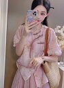中国風 服 レディース 夏 半袖 トップス チャイナボタン ロングスカート ゆったり シンプル エレガント かわいい ピンク 紫 花柄