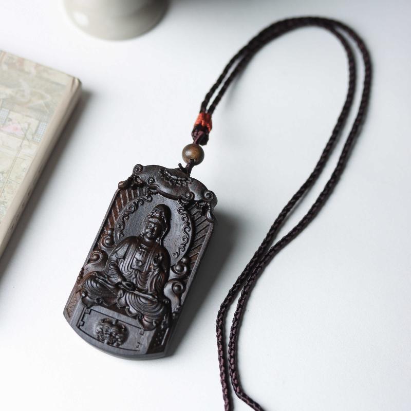 仏陀 ペンダント お守り ビーズ ストラップ 菩薩 チャイナ風 沈香 彫刻 精巧 蓮 観音 ネックレス アク..