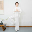 坐禅 服 レディース 中国風 綿麻 セットアップ チャイナボタン スタンドカラー Vネック 瞑想 居士 仏教 寺院 礼拝 太極拳 ヨガ ゆったり 大きいサイズ ...