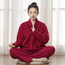 坐禅 服 ユニセックス 冬 中国風 セットアップ フリース ウエストゴム 瞑想 居士 仏教 寺院 礼拝 修行 パジャマ ゆったり シンプル 赤 青 グレー