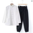 坐禅 服 ユニセックス 中国風 セットアップ チャイナボタン スタンドカラー 瞑想 居士 仏教 寺院 礼拝 修行 太極拳 大きいサイズ ゆったり 通気性 吸湿性...
