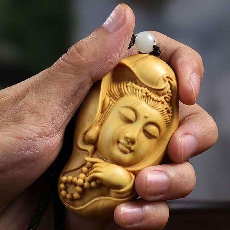 仏陀 ペンダント トップのみ お守り ビーズ ストラップ 菩薩 チャイナ風 木彫り 観音 無垢材 車 吊り下..